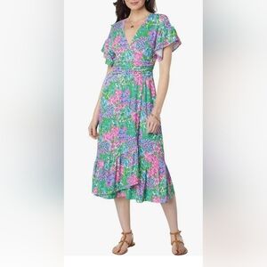 Lilly Pulitzer Floral Green and Pink Midi Dress
